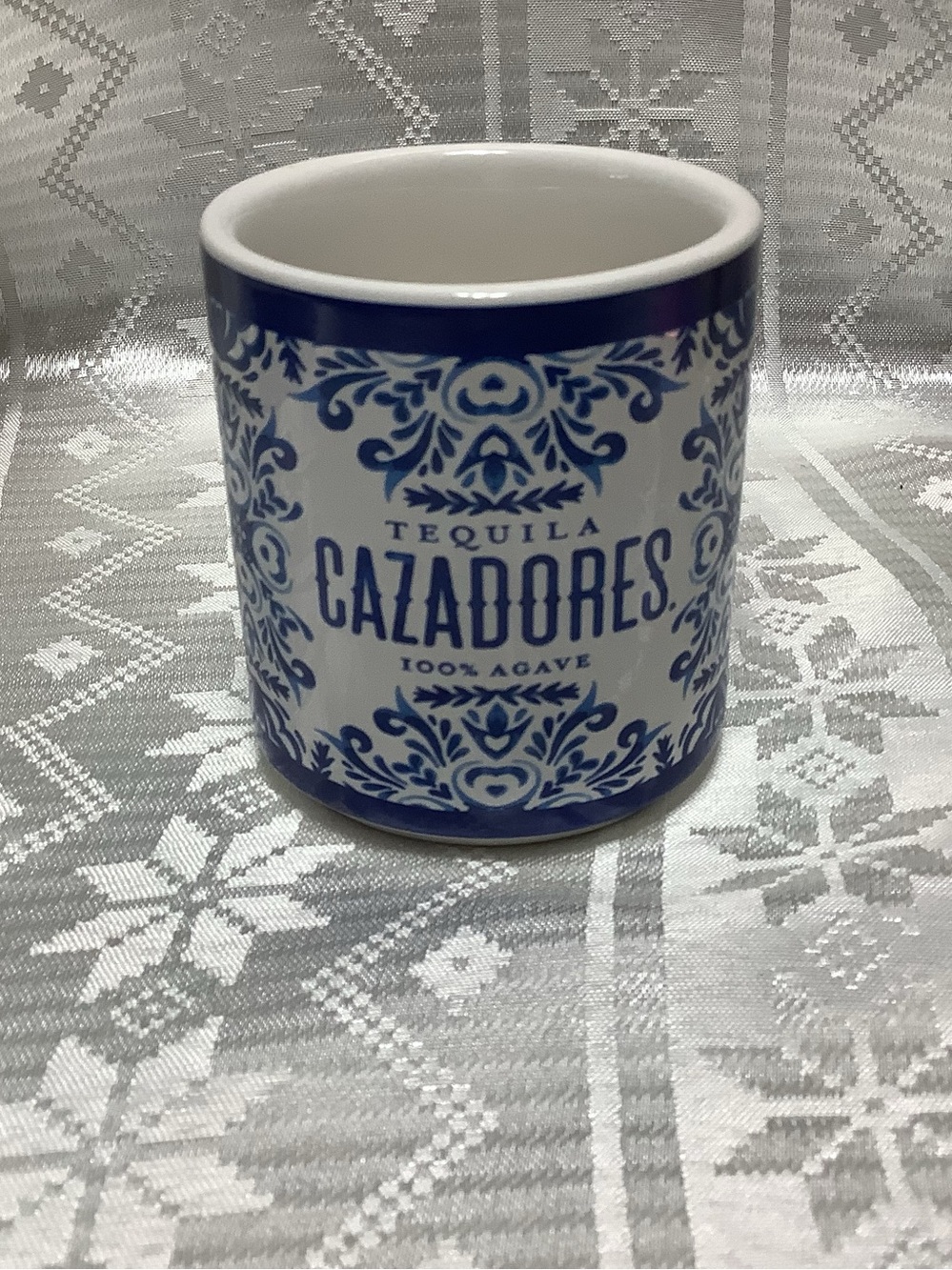 Vintage Tequila Cazadores Blue & White Talavera Ceramic Mug